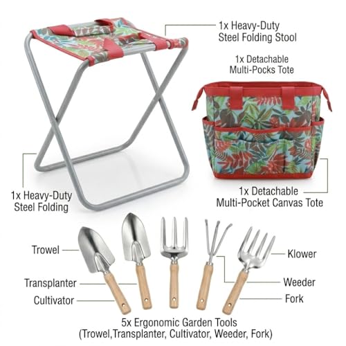 Set de Jardinería 7 Piezas con Bolsa y Banco Plegable miniatura 2