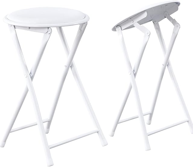 Panana Round Compact Folding Stool Chair For Breakfast, Office Stool, Folding Kitchen Stool, Desk Stool, Foldable Stools (White)