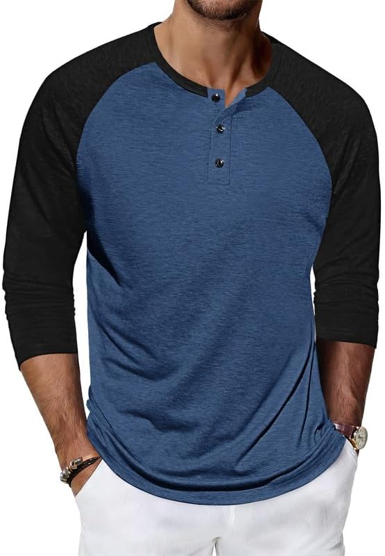 Men's Henley Shirts Cotton T-Shirt Short Sleeve/Long Sleeve Shirt Casual Stylish