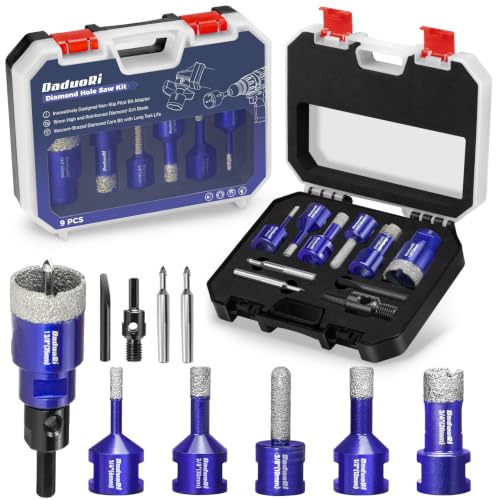 Image of 9 PCS Diamond Hole Saw Kit with Pilot Bit Adapter, 1 /4 inch - 1 3 /8 inch Thickened Diamond Core Drill Bit Set, Includes Tile Shaping Rod, for Porcelain, Ceramic, Granite, Marble, Stone