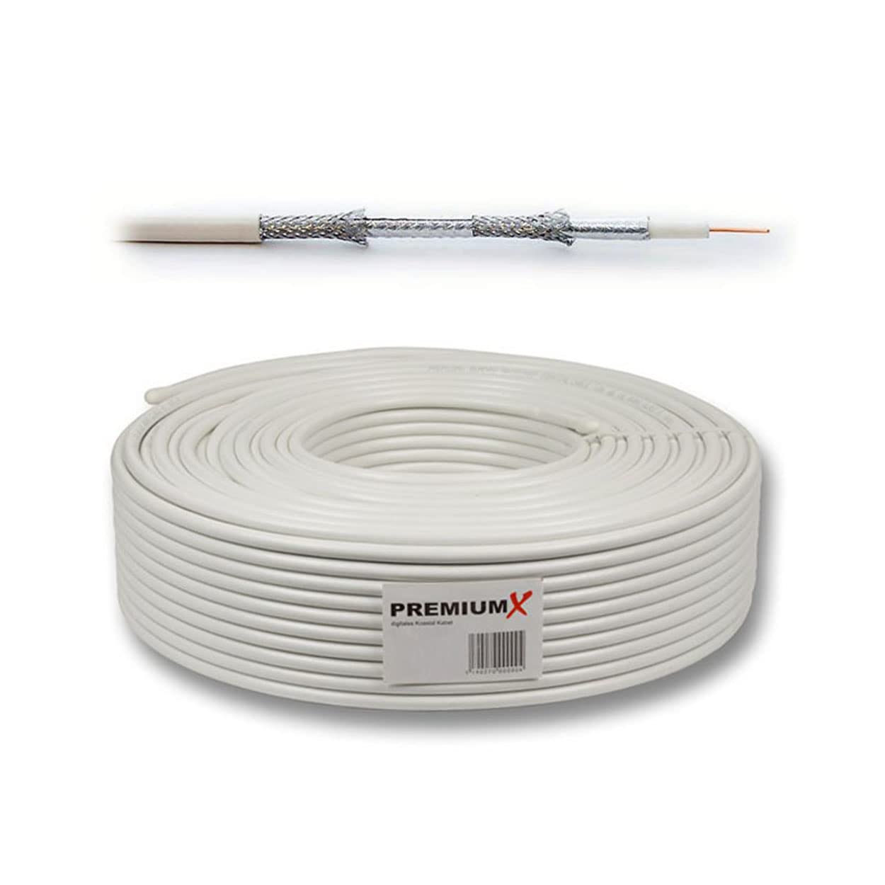 PremiumX Satelliten-Komplettanlage 60cm Antenne Anthrazit Schüssel SAT Twin LNB 30m Antennenkabel 4X F-Stecker