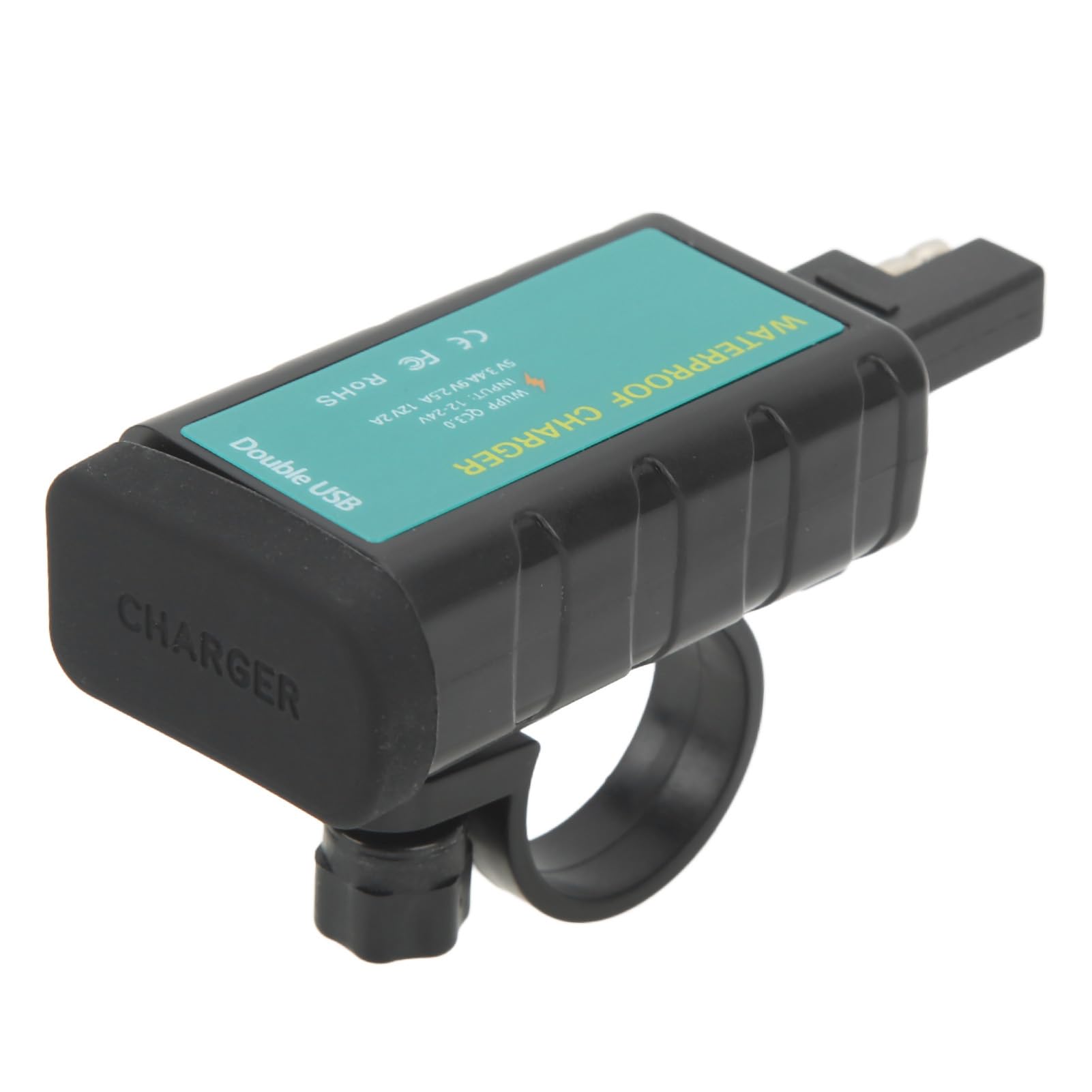 Alomejor Motorcycle Phone Charger SAE Plug USB 12V Dual QC3.0 Charger with Cover Multiple Functions for Vehicles