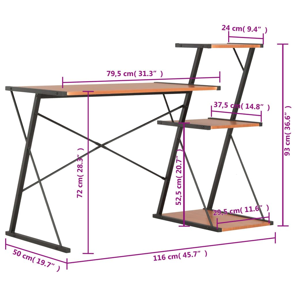 Scrivania con mensola, nero e marrone, 116 x 50 x 93 cm, moderna scrivania per computer per casa, ufficio, giochi, cameretta dei bambini, gambe a forma di X, materiale in legno, metallo