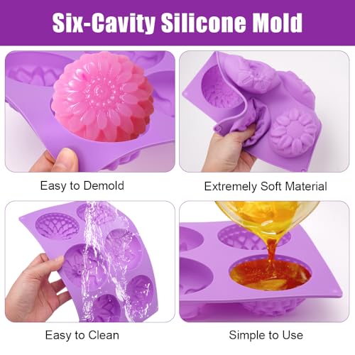 Miniatura 5 de Moldes Para Hacer Jabones, 6 Cavidades De Flores, Molde Para Jabón, Redondo De Silicona, Reutilizable, Preparación De Jabones Artesanales, Cupcakes, Galletas, Chocolates