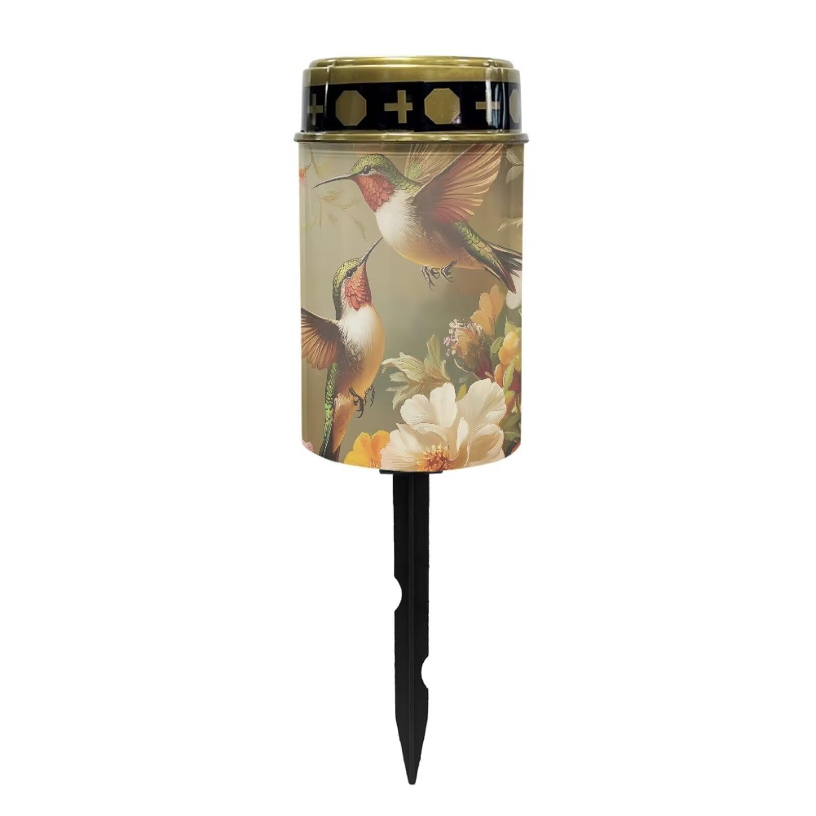 Solar Garden Stake Light, Hummingbird Flower Print Waterproof Cemetery Flameless Lights for Grave Decoration for Backyard Lawn Grave Memorial Garden Solar Path Light