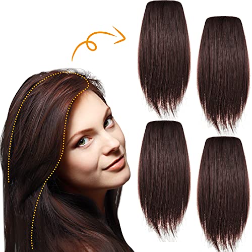 4 Pieces 12 Inch Thick Long Hairpieces Adding Extra Hair Volume Clip in Hair Extensions Straight Synthetic Hair Topper Heat Resistant Highlight Hair Extensions Wig for Women Girls (Dark Brown)