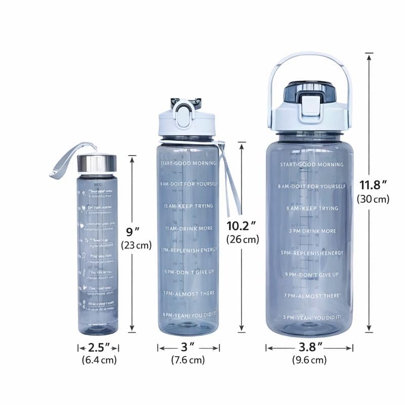 Image of Set of 3 Transparent Water Bottle 2000ML, 900ML, 300ML with Motivational Time Marker | Leak Proof&Break-Proof | Best Usage For Office /School /Gym /Travel Water Bottle