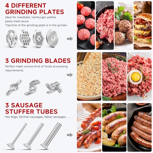 Image of Meat Grinder Attachment for Kitchen Aid Stand Mixer, Food Attachment Included 4 Grinding Plates, 3 Sausage Stuffer Tubes & Holder, 2 Grinding Blades, Burger Press, Dishwasher Safe, 304 Stainless Steel