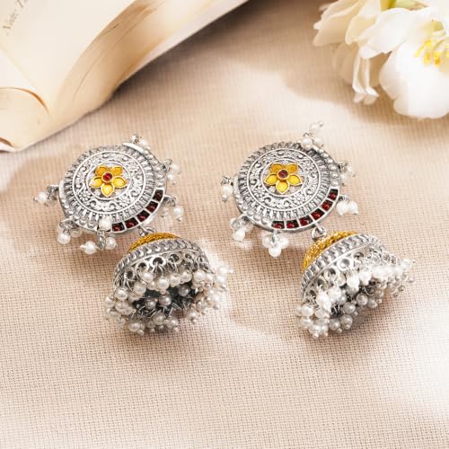 Image of Rubans Jhumka Earrings for Women & Girls | Wedding Jhumki Traditional Fashion Oxidised Ethnic Designer Jewellery Statement Gift