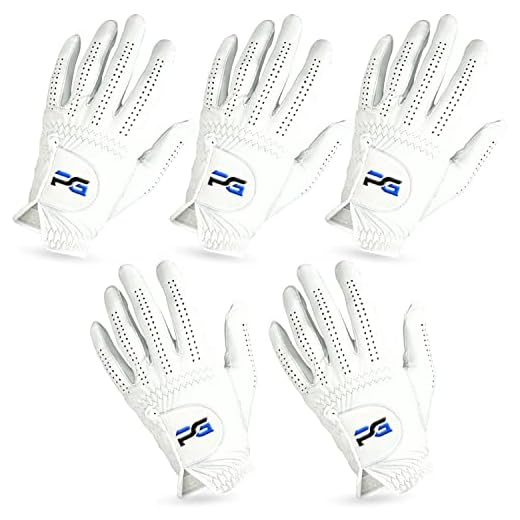 PG Golf Gloves (5 Pack) Cabretta Leather, Premium Quality Mens Golf Gloves, Left Hand Gloves for Right Handed Golfers (Medium)
