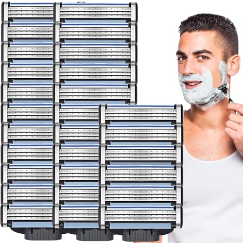 Cuchillas de Afeitar para Mach 3, 28 Piezas Men Shaver Blade para Mach3, Manuales 3 Cuchillas Recambios, Recambios de Cuchillas para Mach 3, para Uso Diario y Profesional