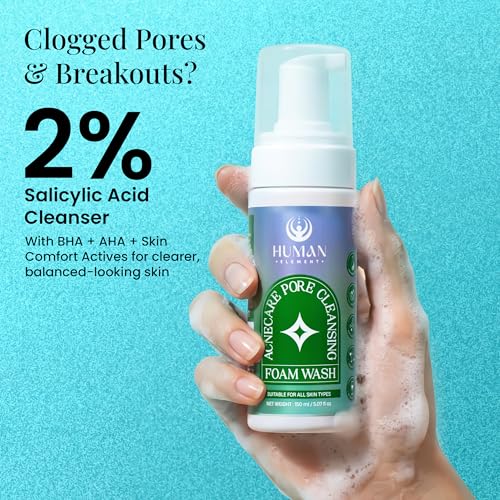 Image of HUMAN ELEMENT AcneCare Pore Cleansing Foam Wash - Deep Cleansing, Oil Control & Acne-Fighting Face Wash for Oily & Acne-Prone Skin | Daily Gentle Exfoliation & Hydration with Salicylic Acid, Glycolic Acid & Amino Acids | 150 ML