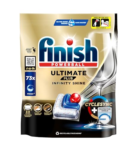 Finish Ultimate Plus Infinity Shine Spülmaschinentabs – Geschirrspültabs für intensive Reinigung, Fettlösekraft und Glanz mit Schutzschild – 73 Caps
