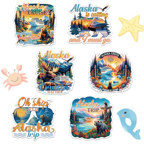 Cosmisun Alaska Cruise Door Magnets - 6 Pcs Alaska Summer Sunset Cruise Door Decorations Magnetic Trip Vacation Cruise Ship Cabin Magnets Sticker for Carnival Refrigerator Stateroom Party Decor