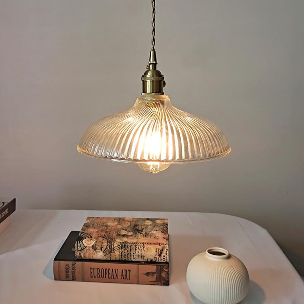 Nowoczesna lampa wisząca z przezroczystego szkła, w stylu vintage, idealna na wyspę kuchenną, stół jadalny, blat barowy lub wejście.