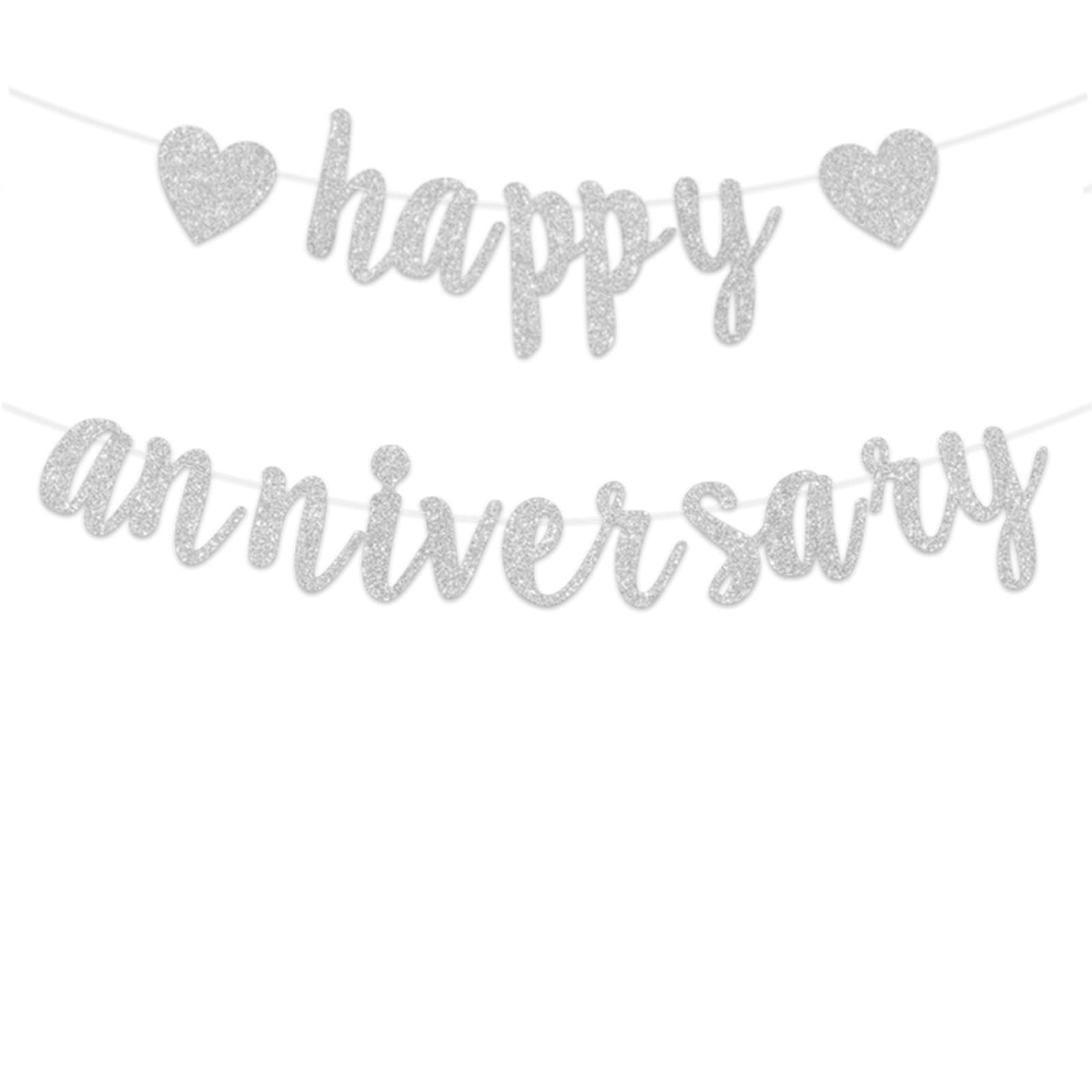 bng-bng Happy Anniversary Banner Bunting Silver Hanging Sign Garland for Anniversary Birthday Wedding Love Party Ceremony Decoration Party Supplies
