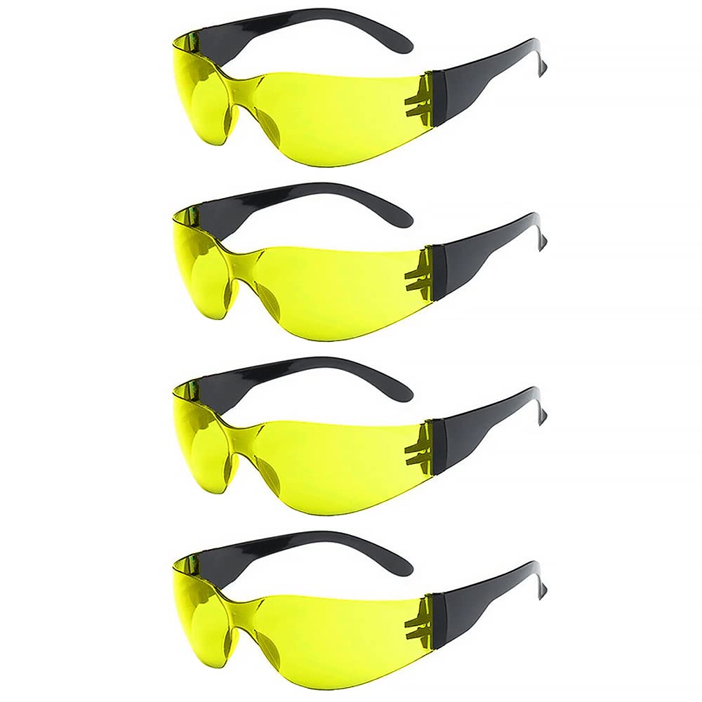 4 gafas de seguridad, revestimiento antivaho y antiarañazos, lente reforzada resistente y protectora, gafas de protección ocular de seguridad para un ajuste cómodo (amarillo)