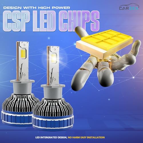 Image of CARZEX Smart AI H1 LED High Beam Headlight Bulbs for Cars, 250W (125 Watts x 2), 18,000 Lumens Super Bright Conversion Kit for Cars, 6500K Cool White, AI App Controlled | Set of 2 | 1 Year Warranty