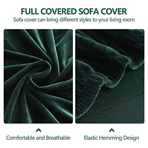 Foreate Stretch Velvet Sofa Slipcover Non-Slip Couch Covers For Loveseat/3 Cushion/4 Cushion Sofa/L Shaped Sofa, Sofa Protector From Kids And Pets With Elastic Bottom, Washable, Green #TOP3