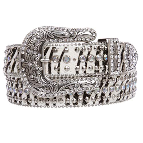Women's Western Leopard Zebra Print Calf Hair Rhinestone Rivet Detailing Belt2