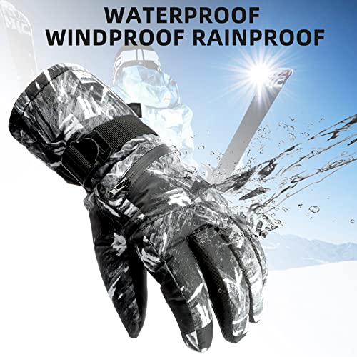 Ski Gloves, Prochosen Winter Warm Gloves Men Women, Waterproof Nonslip Breathable Touchscreen Snow Gloves, Snowboarding Gloves For Cold Weather, Outdoor Skiing, Snowboard (Grey&White) #TOP3