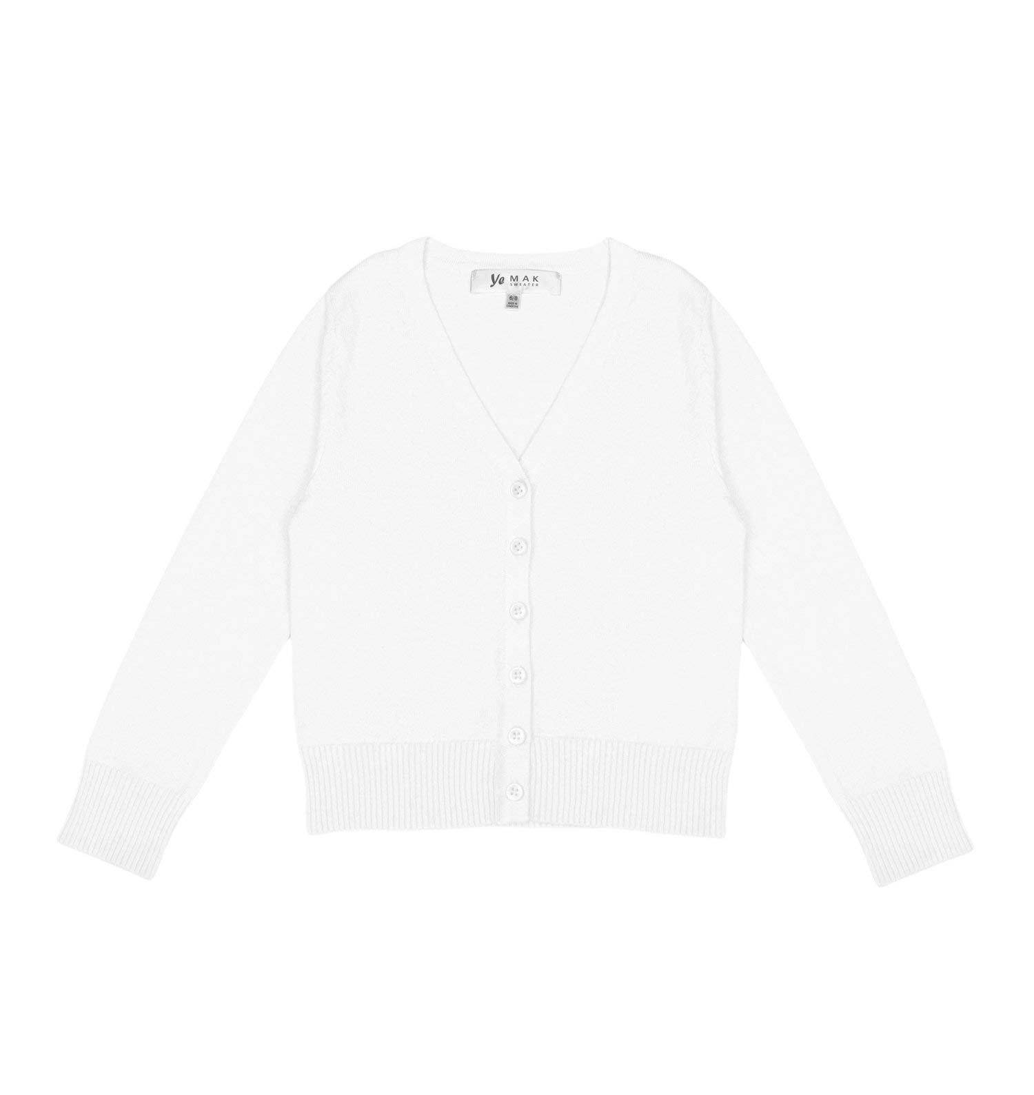 YEMAK Girl’s Knit Cardigan Sweater – Long Sleeve V-Neck Basic Kids Casual Button Down Soft Lightweight Knitted Cute Top