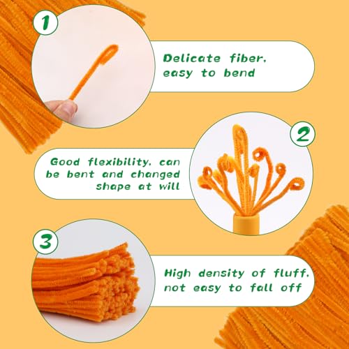 Image of ZXIIXZ 100 Pcs Pipe Cleaners, Orange Chenille Stems for Crafts