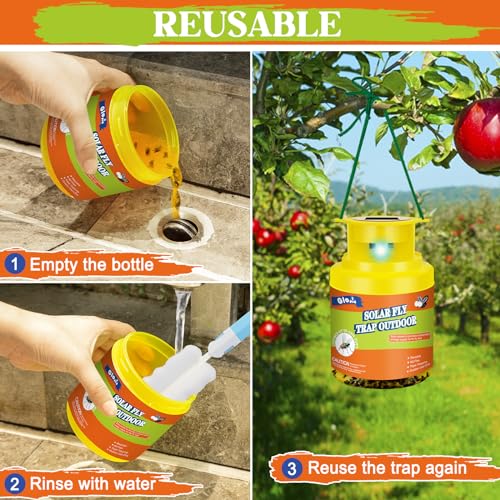 Armadilhas reutilizáveis solares para uso ao ar livre, pacote com 2 matadores de moscas de fazenda,