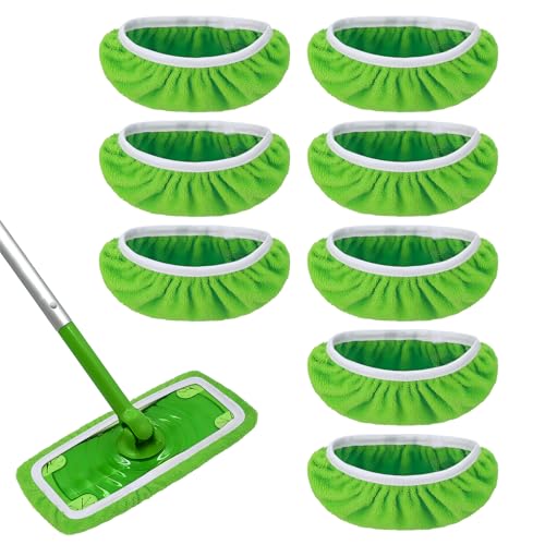 8 paños de microfibra reutilizables 25,4×11,5 cm compatibles con Swiffer Sweeper — recambios lavables para mopa, uso en seco y en húmedo — para suelos de madera, laminado, baldosa, mármol y vinilo