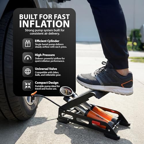 ZENO Portable Foot Pump | Double Cylinder Foot Air Pump with 160PSI Pressure Gauge Tyre Inflator for Ball Bicycle Scooter Motorcycle Inflator - 5