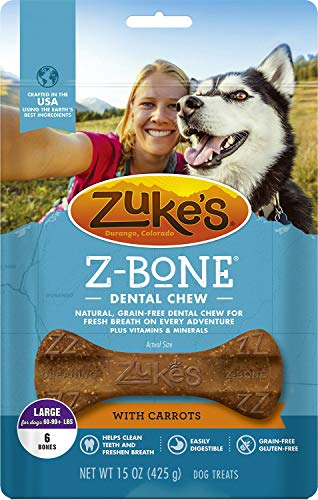 Zuke's Z-Bone Dog Dental Chew with Carrots, Large, 6 Count, 4 Pack