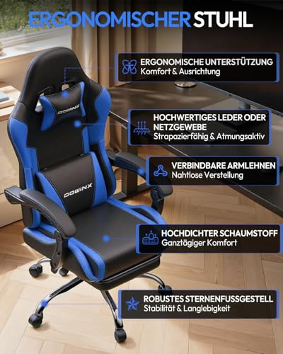 Gaming Stuhl Bürostuhl Gaming Sessel mit höhenverstellbaren Linkage-Armlehnen, ergonomischer Gamer Stuhl mit Fußstütze… – Ansicht 3
