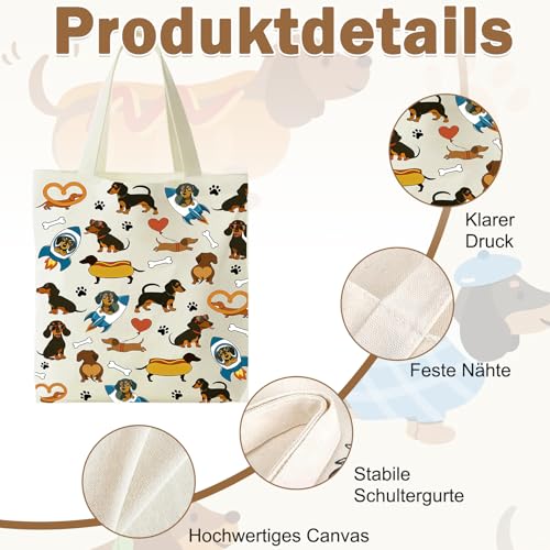 Yoljun Tote Bag, Canvas Handtasche mit Dackel Motiv 40×35 cm, Jutebeutel Alternative, Stilvolle Tote Bag Damen groß mit Henkel, Büchertasche Dackel Geschenke für Frauen Einkaufen Uni Alltag