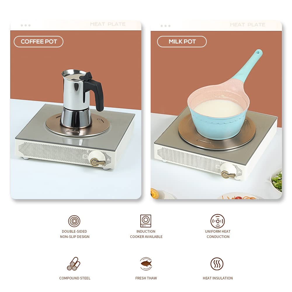 Induktion Adapterplatte, 16cm Edelstahl Induktionsadapterplatte mit abnehmbarem Griff Adapter Induktionskochfeld für Kochgeschirr, Kaffeetasse, Milchtopf