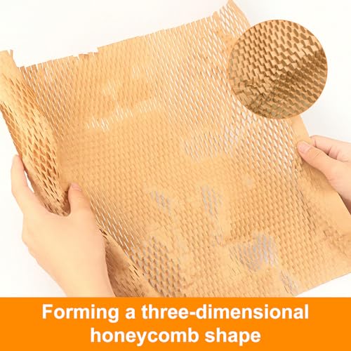 Wabenpapier Rolle 30cmx32M Verpackungsmaterial Biologisch Abbaubar Leicht Dehnbar für Optimale Polsterung Beim Transport von Zerbrechlichen Gegenständen Einfach per Hand Reißbar