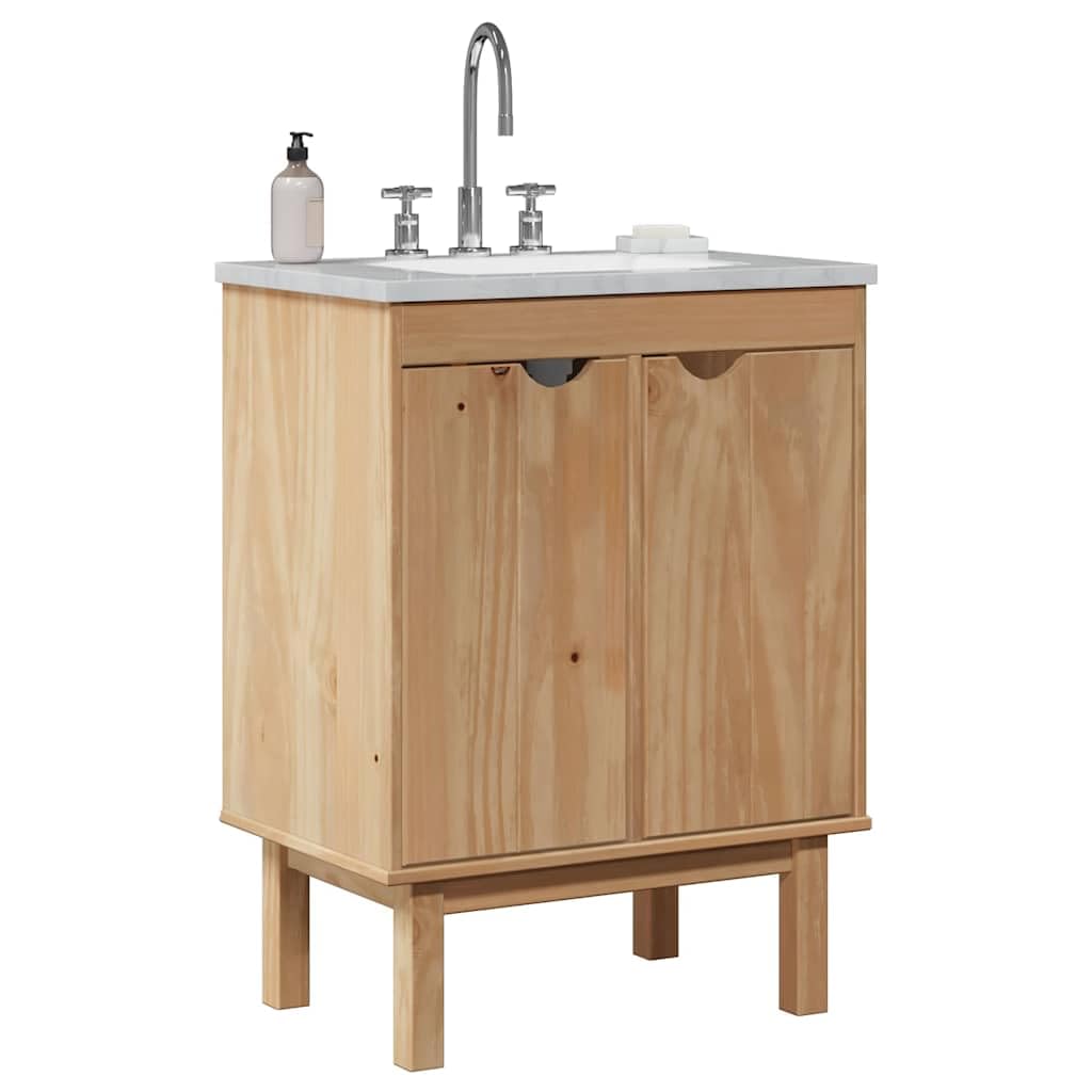 Mueble lavabo OTTA de madera maciza de pino 59 x 40 x 80 cm con acabado en cera de miel, mueble de baño con 2 puertas, espacio de almacenamiento para lavabo y baño