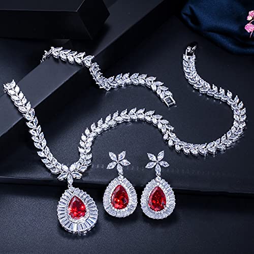 Collar de circonia cúbica pera cortada y pendientes gota de cristal 2