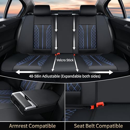 Image of FLORICH Leather Seat Covers for Cars, Car Seat Cover Full Set Luxury Faux Leather Waterproof Seat Cover Full Coverage Seat Protector Universal Fit for Most Cars SUV Trucks, Black&Blue Line