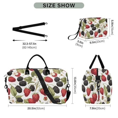 Fruit Strawberry Travel Duffle Bag Gym Bag Weekender Bags with Toiletry Bag Travel Trip Tote Bag3