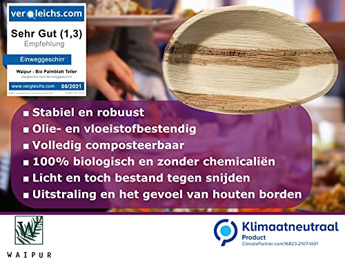 Waipur Bio Palmblad Borden β 25x Ovaal Bord 17cm - Composteerbaar Eersteklas Wegwerpservies - Milieuvriendelijke Wegwerp Bordjes - Palmblad Feest Servies - Afbeelding 3