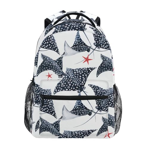 Watercolor Stingray Fish Pattern Boys Girls Kids School Backpacks Bookbag, School Bag Travel Backpack Daypack
