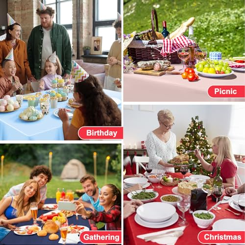 Image of NatNarr 3 Pack Red Tablecloths Plastic, Scalloped Christmas Table Cloths