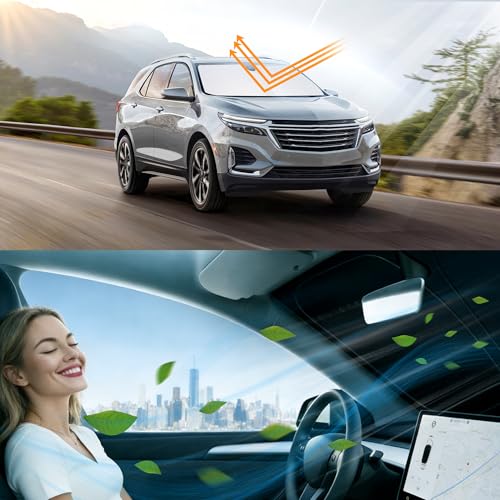 Image of Windshield Sun Shade for 2018 2019 2020-2026 Chevy Equinox | Foldable, Full covered for windshield, Block UV Rays, Heat Reduction, Easy to install, Keeps Car Cooler
