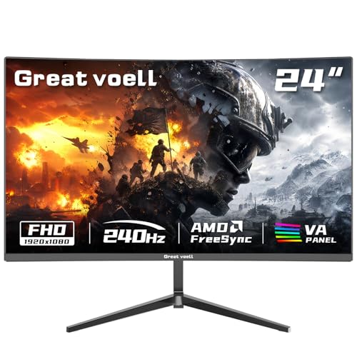 Great voell 24 Zoll 240 Hz Curved Gaming Monitor MPRT 1 ms VA-Display FreeSync niedrige Bewegungsunschärfe für FPS-Gaming Rahmenlos FHD 1920x1080 HDMI/DP VESA