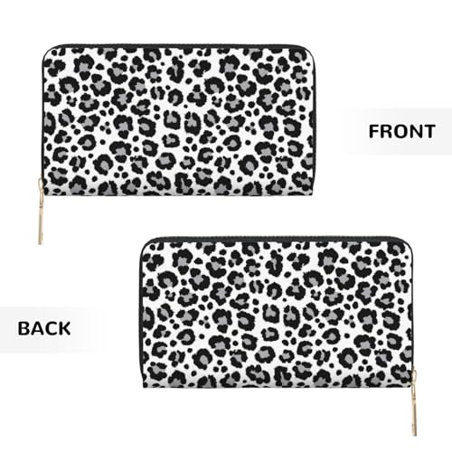 Black grey Leopard print fashion Wallet Women Men, Long PU Leather Wallets for Women, Cute Womens Travel Wallet Purse Pouch with Zipper Pocket2