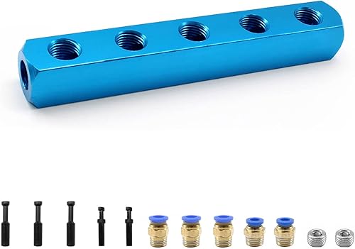 SHENGYIG - Bloque de colector de aire de 5 vías divisor de compresor de aire de 14 pulgadas con conectores neumáticos de 0118 x 0315in y 0079 x