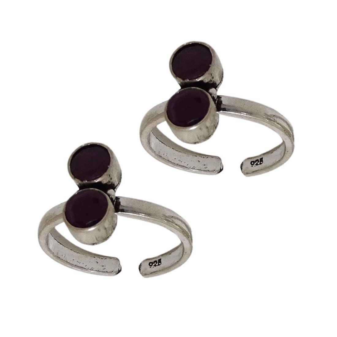 sahiba gems 925 Sterling Silver Very Beautiful Rich Look Antique Toe Rings/Chutki with Red Ruby Cubic Zirconia For Women Free Size Pack in 2 Pieces-picture-42