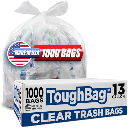 13 Gallon Clear Trash Bags 24 x 33 Can Liners (1000 COUNT) Bulk Trash Bag 13 Gallon Tall Kitchen - Made In USA