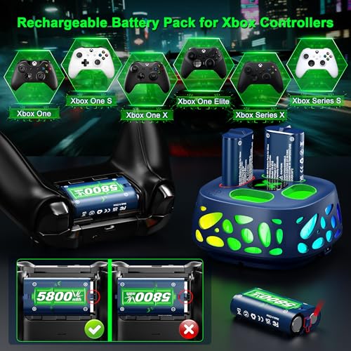 image for Ponkor 4x5800mWh Rechargeable Battery Pack for Xbox, Fast Charging Sta