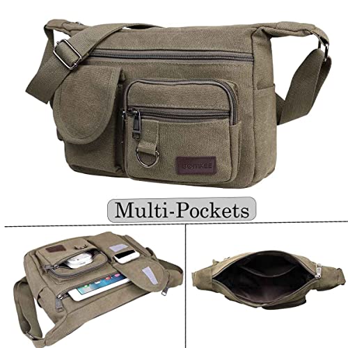 BOMKEE Schultertasche Umhängetasche Herren Canvas Messenger Bag Herrentasche Wasserdicht Tasche für Reisen, Wochenender, Schule (Grün)